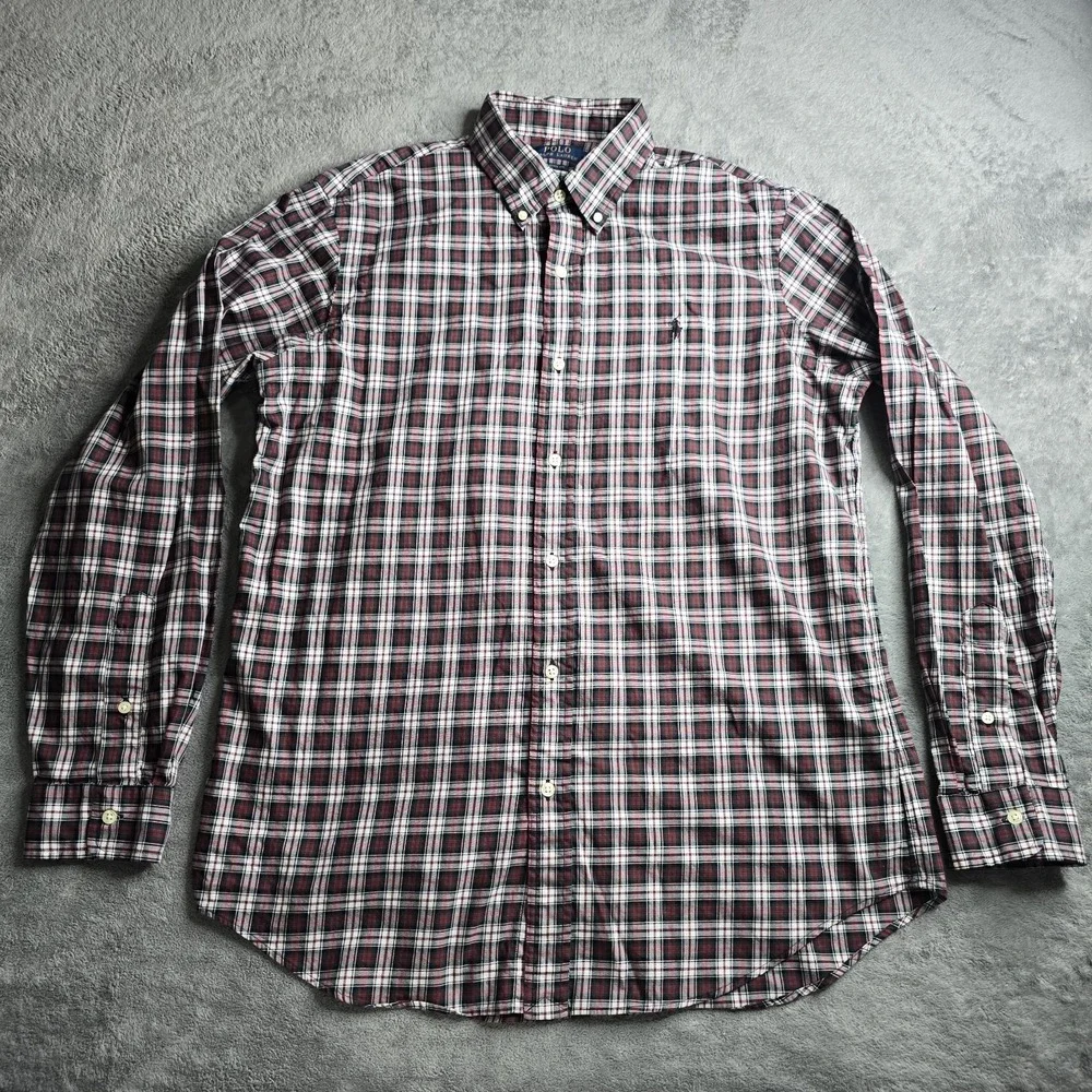 Polo Ralph Lauren Shirt Mens Large Classic Fit Red White Plaid L/S Button Down